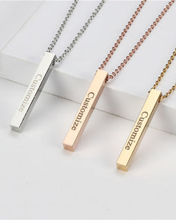 Four Sides Engraving Personalized Square Bar Custom Name Necklace Stainless Steel Pendant Necklace Women/Men Gift MNE180014